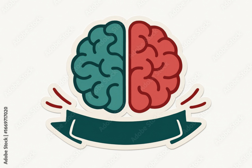 Aufkleber conceptual representation of the human brain divided into two hemispheres illustrating cognitive dua