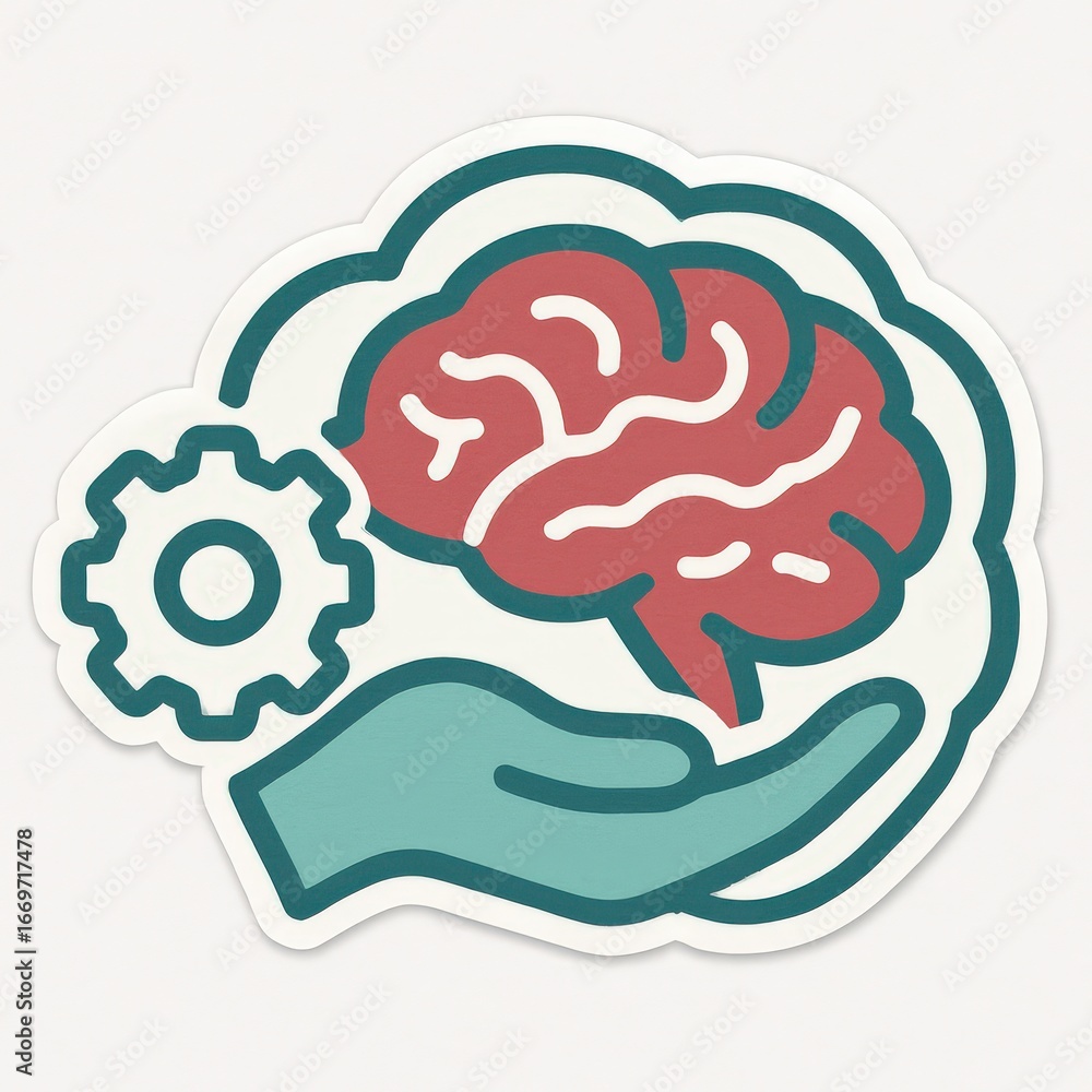 Poster exploring cognitive synergy between mind and machine emphasizing the integration of thought and tech