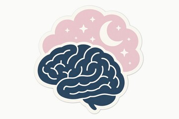 Illustrated brain concept surrounded by dreamlike pink clouds and celestial elements representing creativity emotional intelligence and cognitive exploration in a whimsical design
