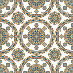 Intricate Floral Mandala Pattern with Geometric Shapes in Soft Earthy Tones on a Dark Background for Elegant Decor and Design Purposes