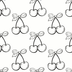 Hand Drawn Cherry Bow Seamless Pattern – Vintage Sketch Style