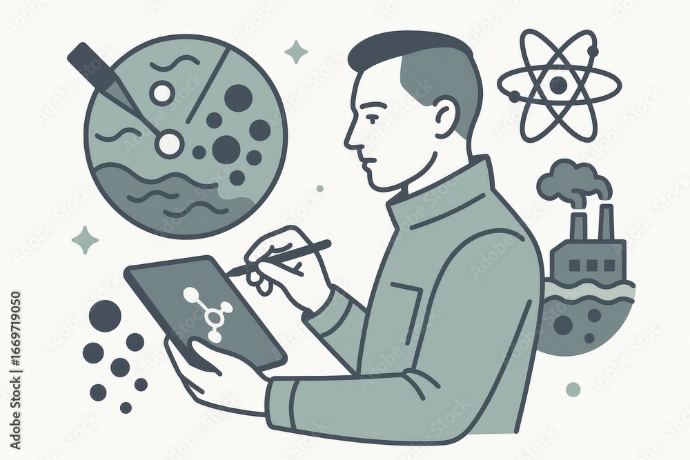 Aufkleber scientist engaging in innovative research and creative thinking with digital tools while exploring m