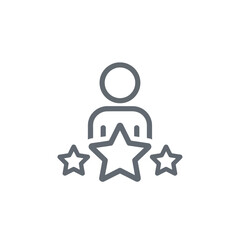 Vector illustration of customer satisfaction icon with stars, representing a person with a high rating and positive feedback