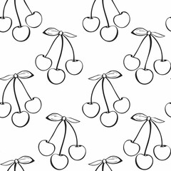 Hand Drawn Cherry Bow Seamless Pattern – Vintage Sketch Style