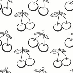 Hand Drawn Cherry Bow Seamless Pattern – Vintage Sketch Style