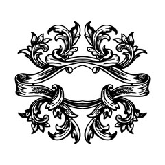 A vintage style illustration showing baroque floral