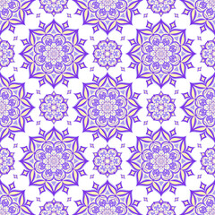 Intricate Purple Floral Mandala Pattern on Black Background Ideal for Textiles, Wallpapers, and Creative Projects