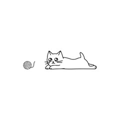Obraz premium Cat playing with a ball of yarn in a simple illustration style indoors