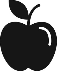 Simple black silhouette of an apple with a leaf and stem