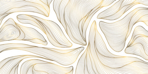 Vector golden art deco fancy leaves pattern, leaf floral luxury background, nouveau jungle elegant nature wallpaper. Garden botanical decor graphic.