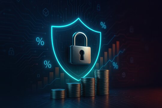 Digital security shield protecting financial data and investments