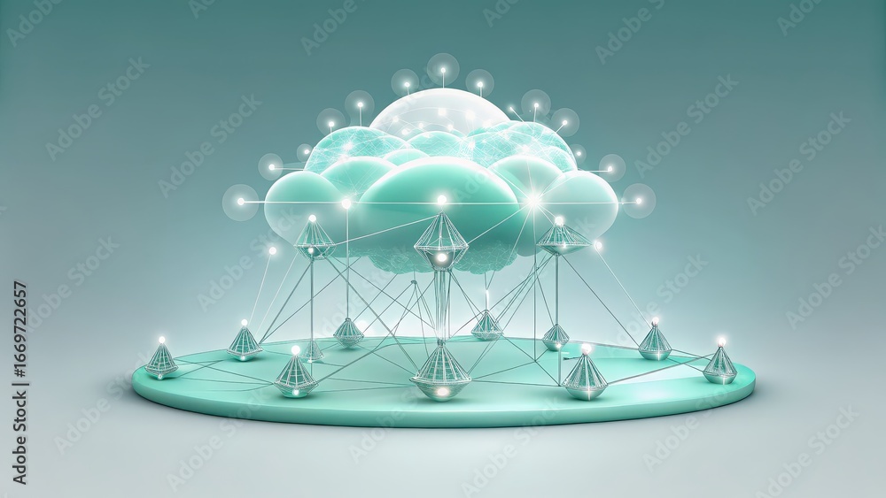Aufkleber non profit cloud solutions abstract digital illustration featuring interconnected clouds and nodes i