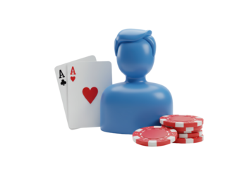 Isolated poker player with aces and chips for gambling, game of chance design