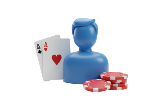 Isolated poker player with aces and chips for gambling, game of chance design