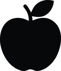 Simple black silhouette of an apple with stem and leaf