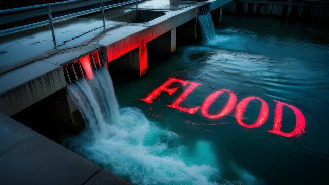 FLOOD Lettering Bobbing on Dark Rippling Water