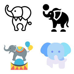 Circus Elephant icon set – animal, performance, show, entertainment, playful, stage, minimal icons collection