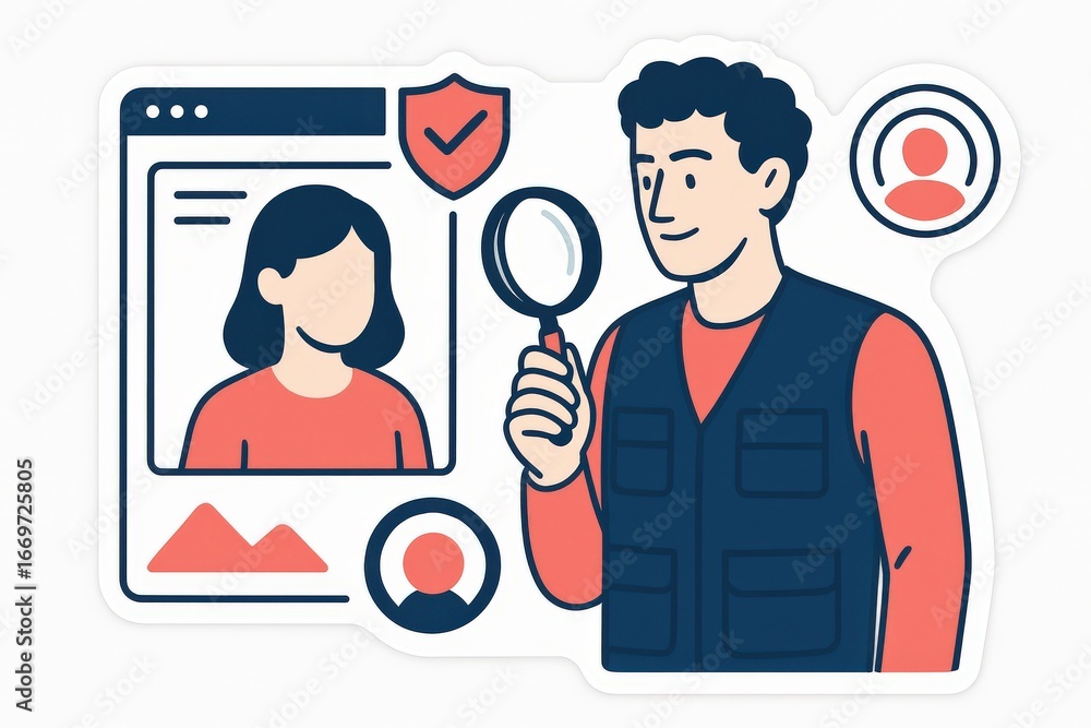 Poster A diligent inspector examining digital identification featuring a profile photograph as a symbol of online security reflecting advancements in technology and identity verification standards
