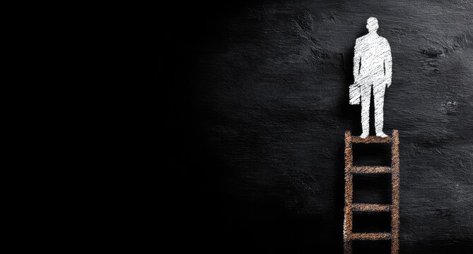 Chalk drawing of a figure on a ladder - Powered by Adobe