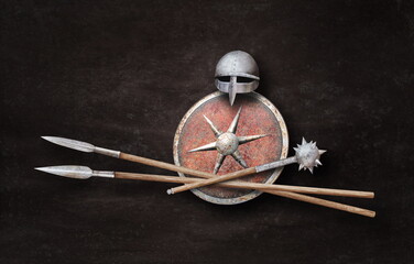 Fototapeta premium viking weapon on dark grunge background