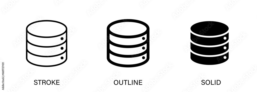 Poster database icons with editable stroke, outline and solid styles. vector icons for ui design, technolog