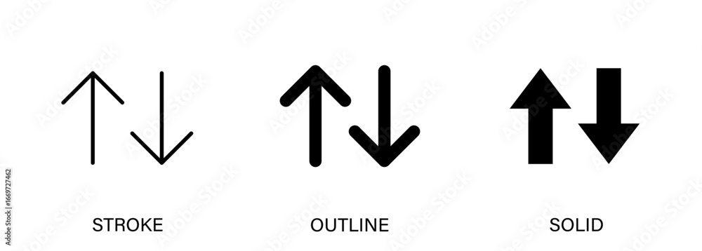 Fototapete up down arrow icon with editable stroke, outline and solid styles. vector icon for ui design, data c