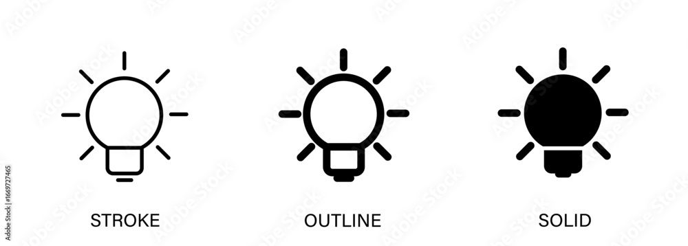 Poster light bulb icon with editable stroke, outline and solid styles. vector icon for idea, creativity, th