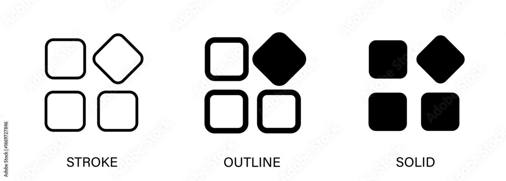 Poster app icons with editable stroke, outline and solid styles. vector icons for ui, phone, computer, layo