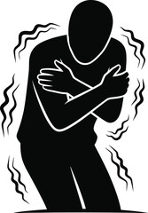 Silhouette of a shivering man, indicating cold or illness, a graphic representation of physical discomfort