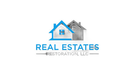 Real Estates Restoration LLC Logo with Blue House Icon | Minimalist Brand Identity for Real Estate Companies and Property Development