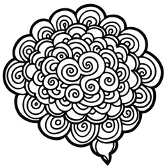 Whimsical thought bubble filled with intricate swirl pattern coloring page vector art design
