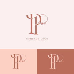 TP, PT initial letter monogram logo with floral 