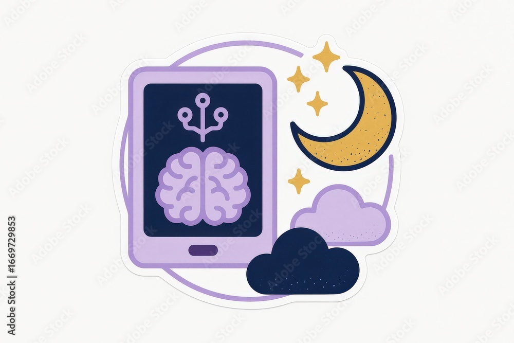Aufkleber conceptual illustration of a digital device displaying a brain symbolizing cognitive technology illu