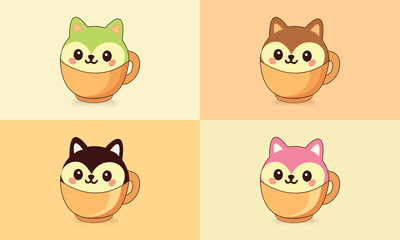 Cute Cat Popping Out of Coffee Cup Illustration. Cute kitten pattern. Illustration of a cute kittens sitting in the cups.