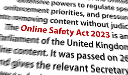 Text with the highlighted word “online safety act 2023” for the new UK law