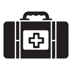 Obraz premium Black and white illustration of a medical first aid kit with a prominent white cross symbol