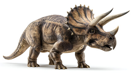Fototapeta premium Stunning detailed Triceratops dinosaur illustration on a white background, perfect for educational materials, creative projects, and commercial designs