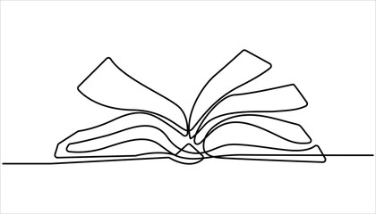 Continuous one line drawing of book opening vector graphic illustration. Education books line art vector illustration, education concept. 

