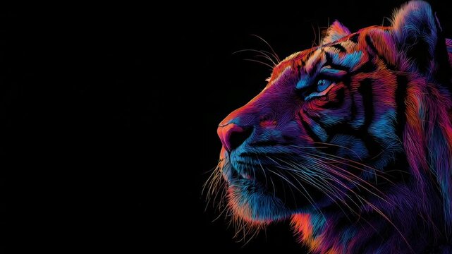 Majestic tiger in colorful neon
