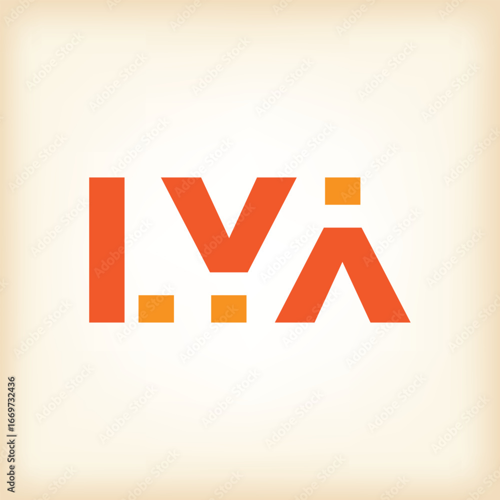 Poster the image shows a flat monogram logo design of an initial letter lya in orange color in modern tech 