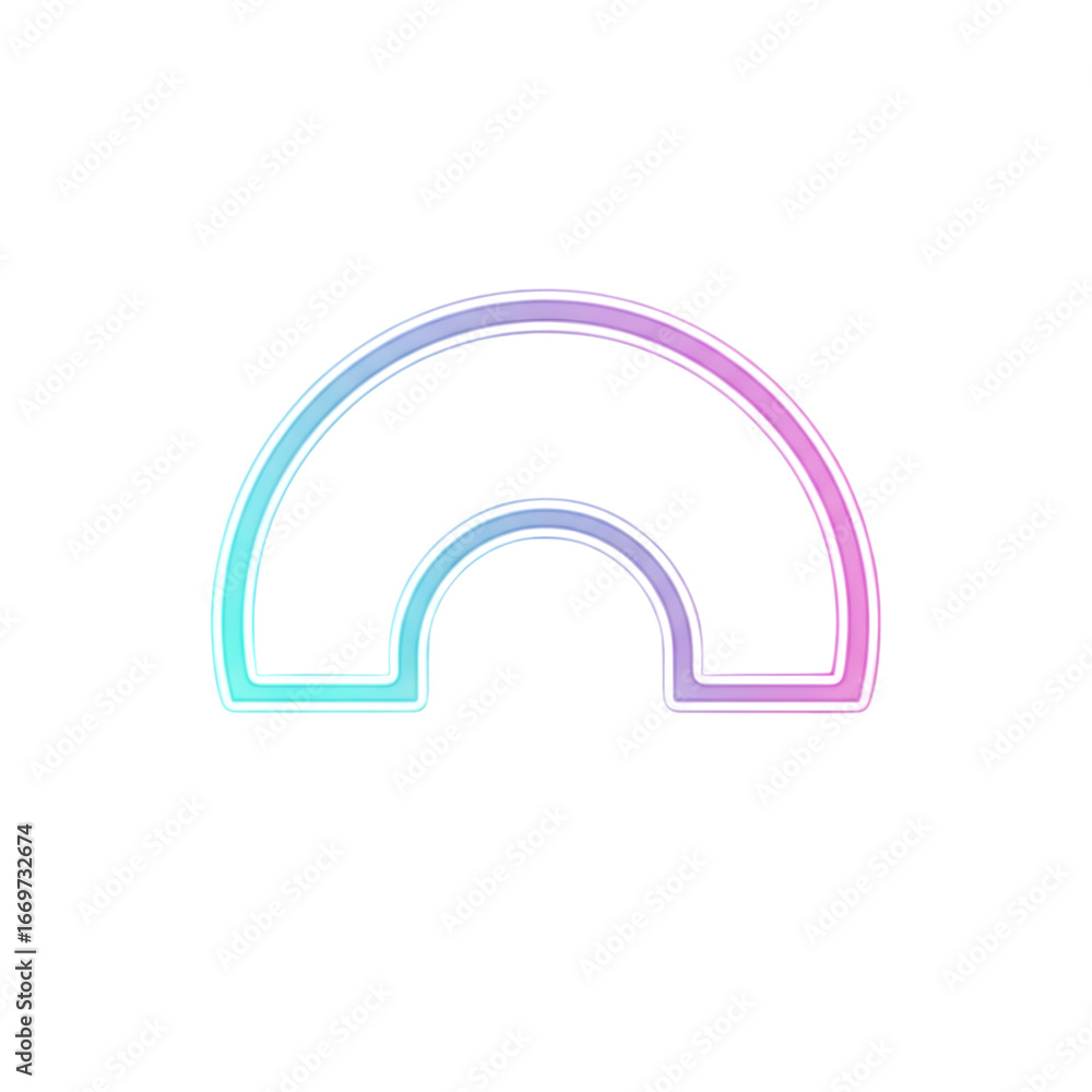 Poster modern stylized abstract geometric rainbow archway icon with iridescent glowing outline on black iso