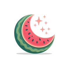 Watermelon Slice with Moon and Stars &ndash; Dreamy Fruit Illustration