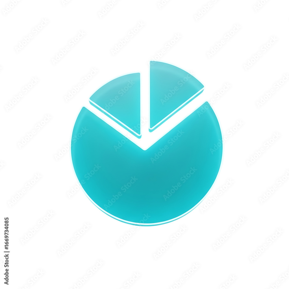 Poster modern teal pie chart icon with glosy finish indicating data analysis and growth trends isolated on 