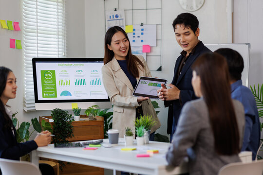 ESG topic presentation on ESG environmental social governance policy for modish asian business to set a standard to achieve high ESG score
- Powered by Adobe