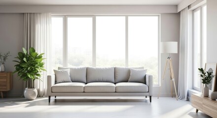 Modern living room interior with sofa and natural light