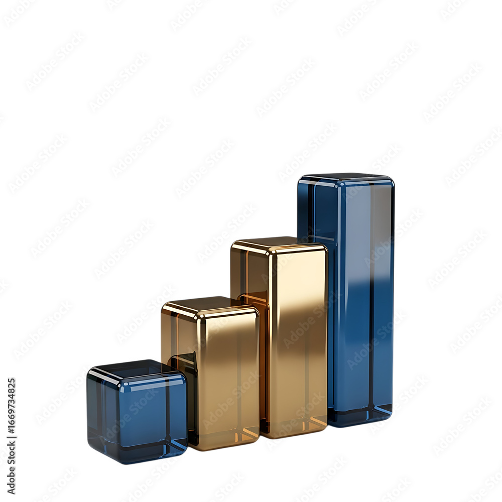 Poster rising business growth concept shiny rectangular cubes in increasing size sequence on black isolated