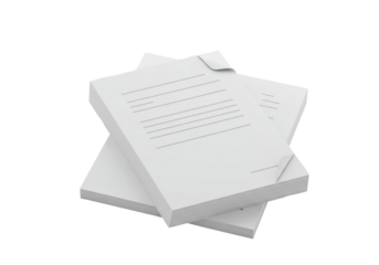 Isolated pile of documents lying on top of each other in a stack showing text on sheets