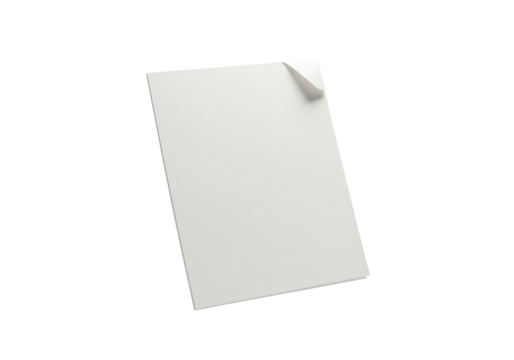 Isolated sheet of paper with curled corner conveys turning page, invitation or document