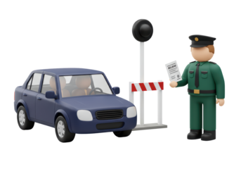 Isolated inspection at a customs point, customs officer examines a driver's document