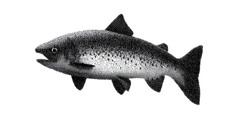 Obraz premium Pointillism Illustration Of A Fish. Artistic Representation Of Marine Life In Black And Isolated On Transparent Background